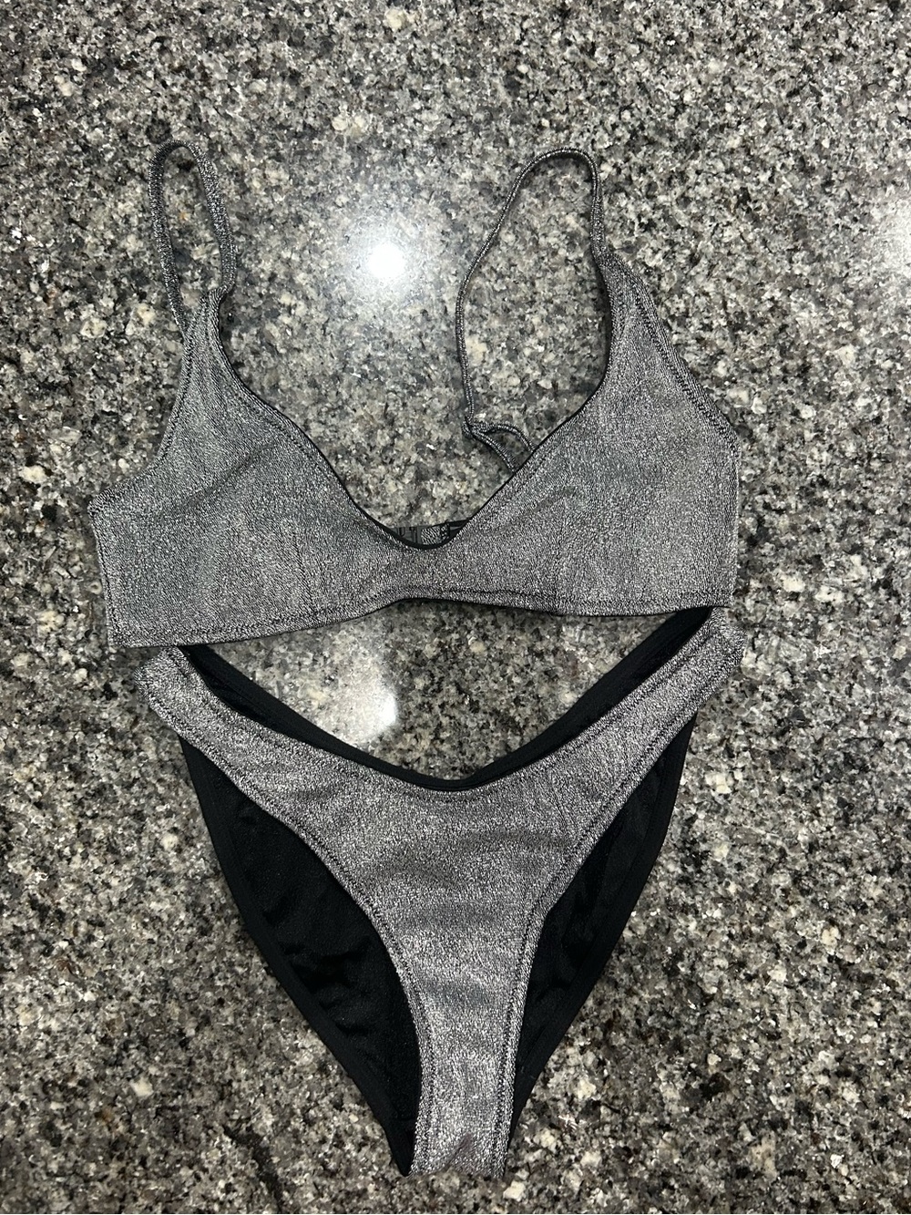 triangl swimwear Metallic Silver and Black Bikini Top